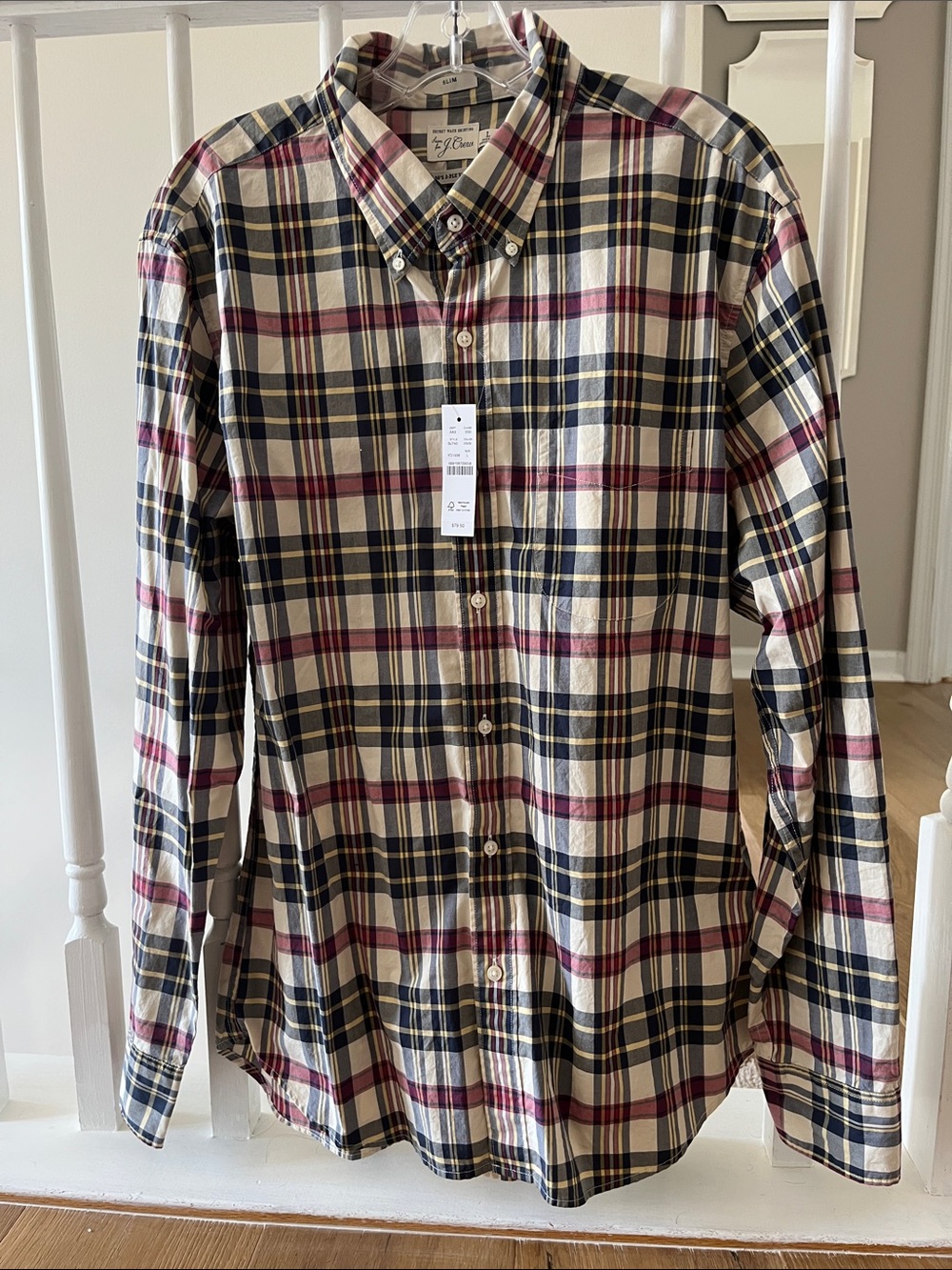 J. Crew Men's Plaid Button-Down Shirt in Cream, Navy & Burgundy